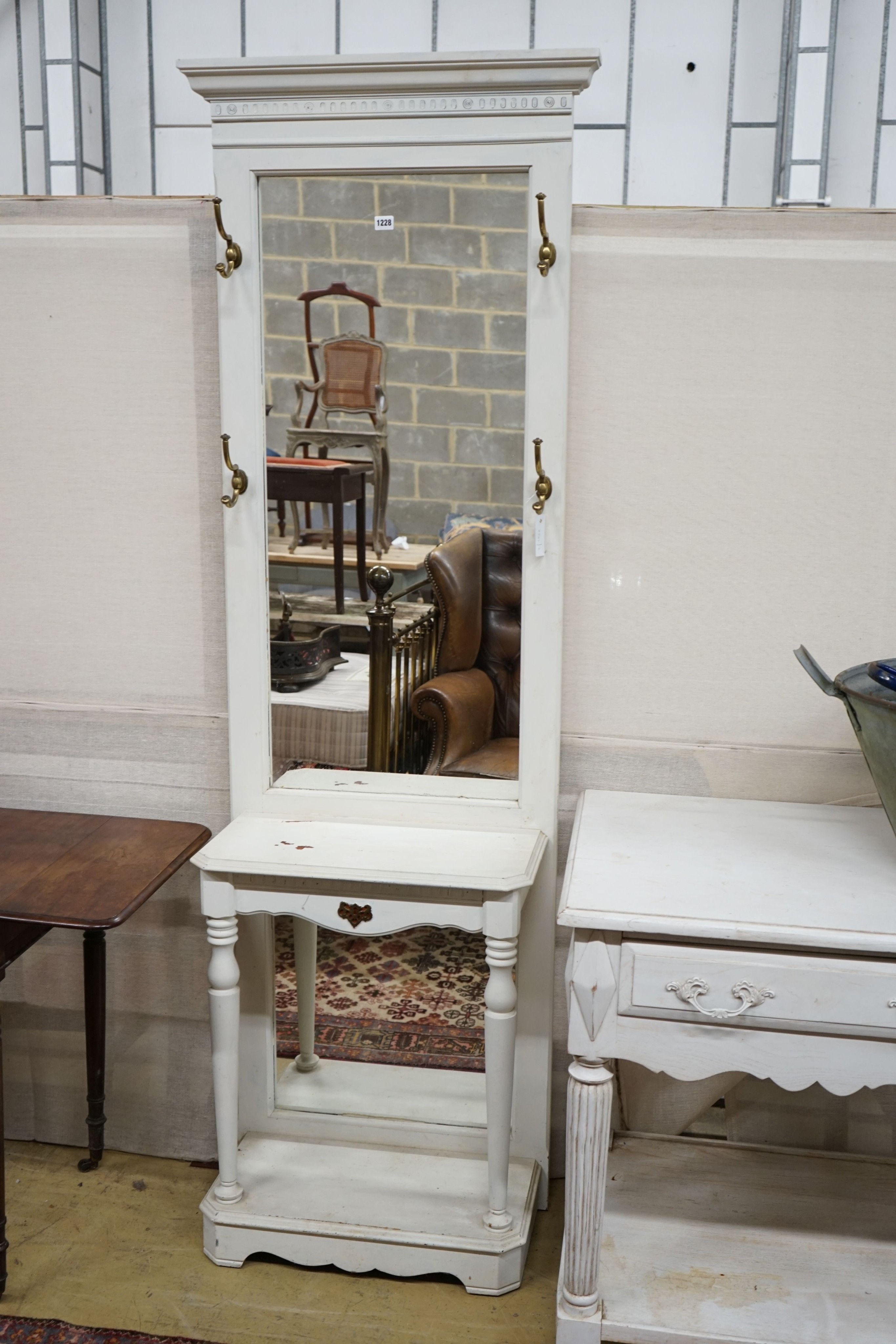 An early 20th century painted mirrored hall stand, width 69cm, depth 34cm, height 203cm